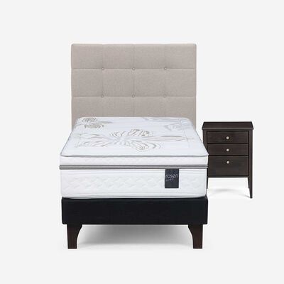 Cama Europea Rosen 1,5 Plazas Art 4 + Respaldo + Velador Niebla