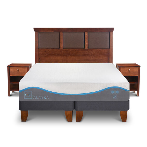 Cama Europea CIC Base Dividida King Alaska + Respaldo + 2 Veladores