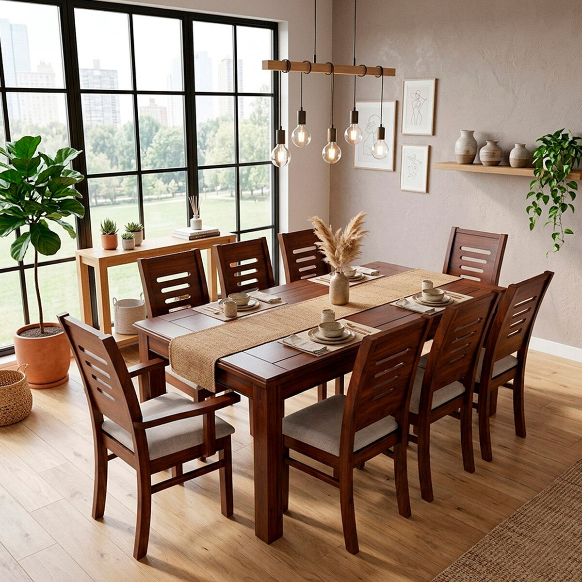 Juego de Comedor Muebles Hema Roma 6 Sillas 2 Sitiales Nogal