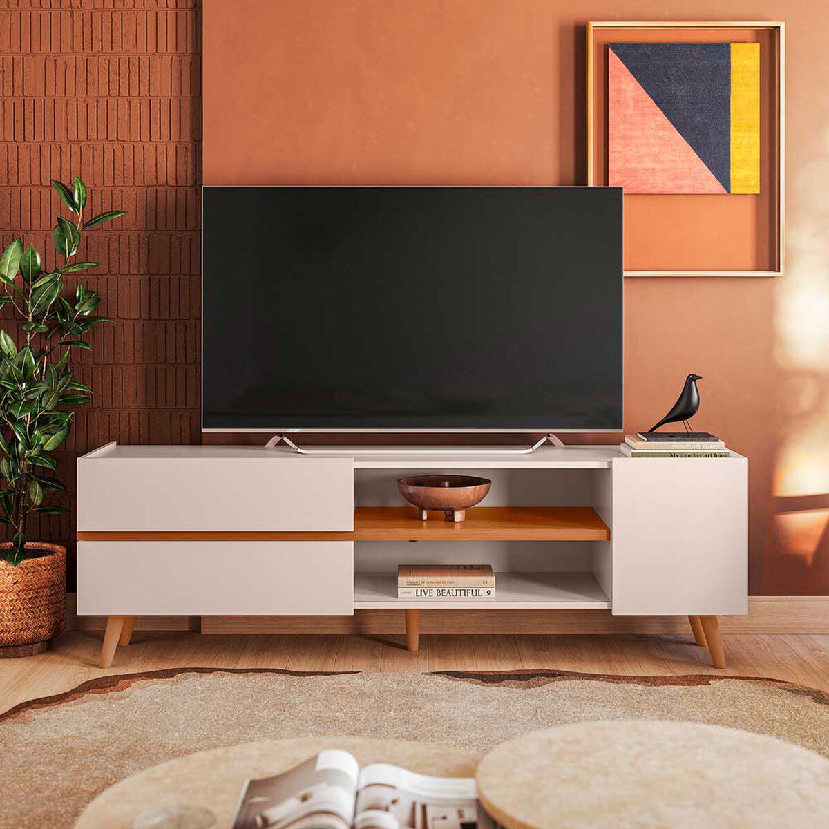 Rack TV Purus Altavision Hasta 65" Blanco y Café