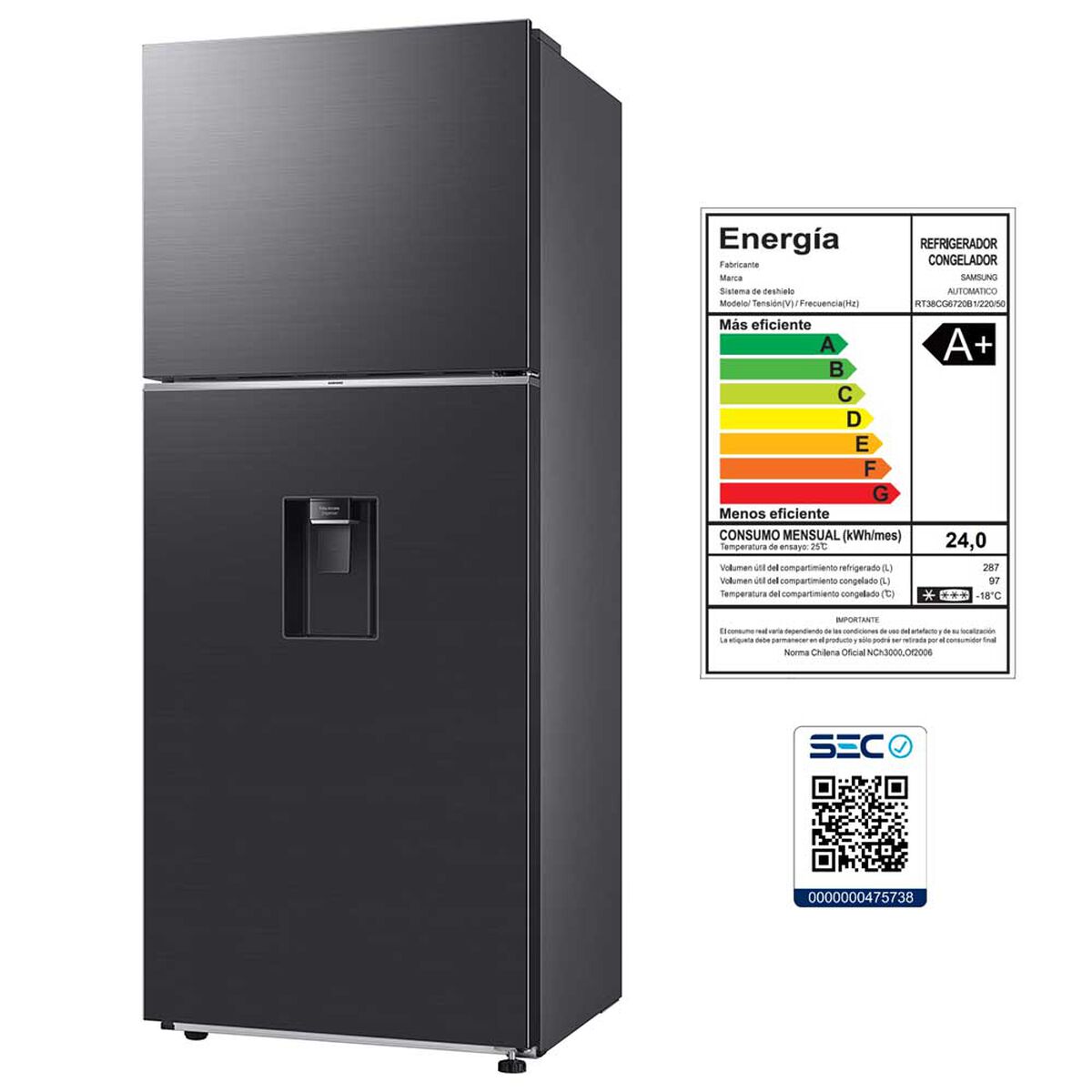 Refrigerador No Frost Samsung RT38CG6720B1ZS 384 lts con WiFi
