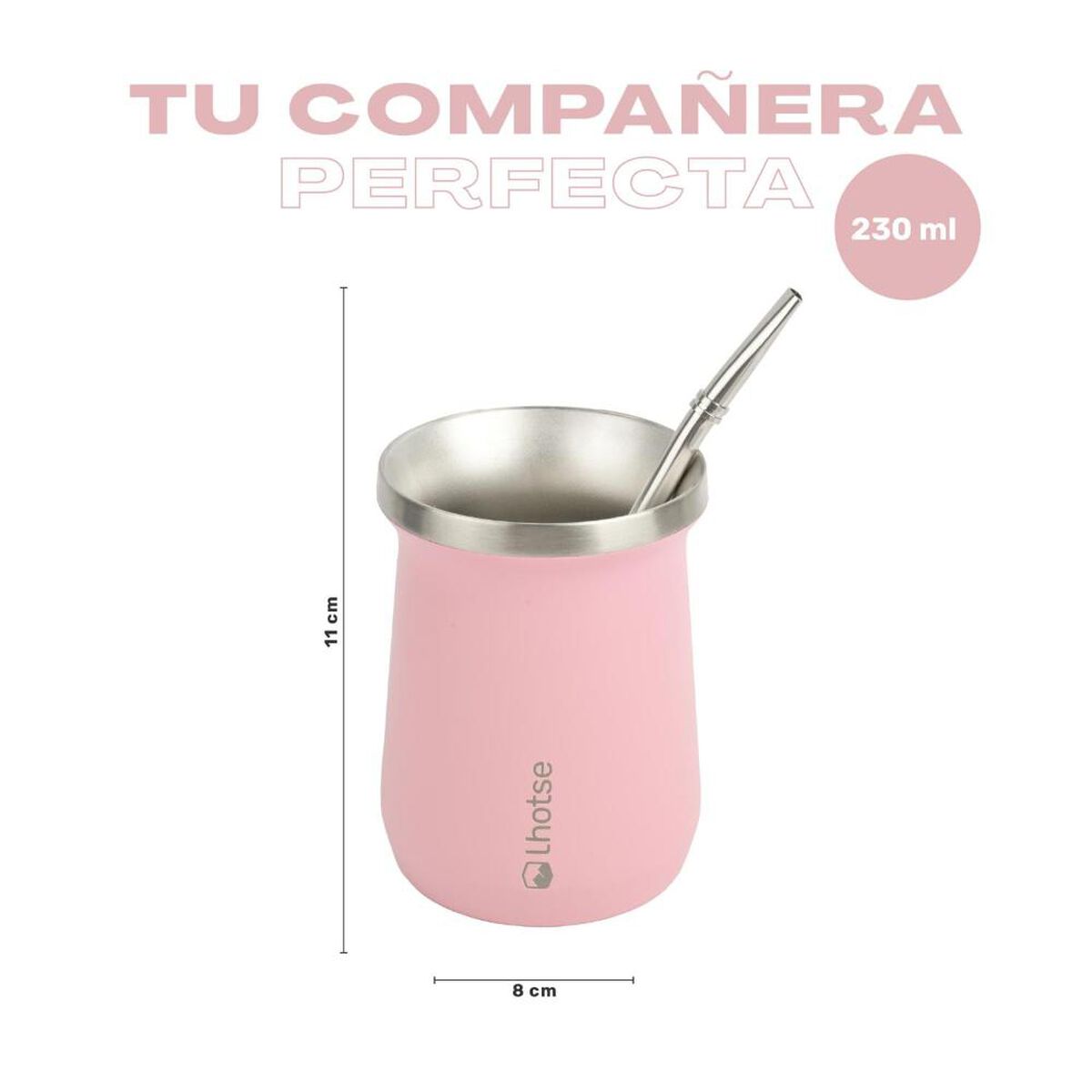 Mate Acero Inoxidable con Bombilla Lhotse Rosa Claro