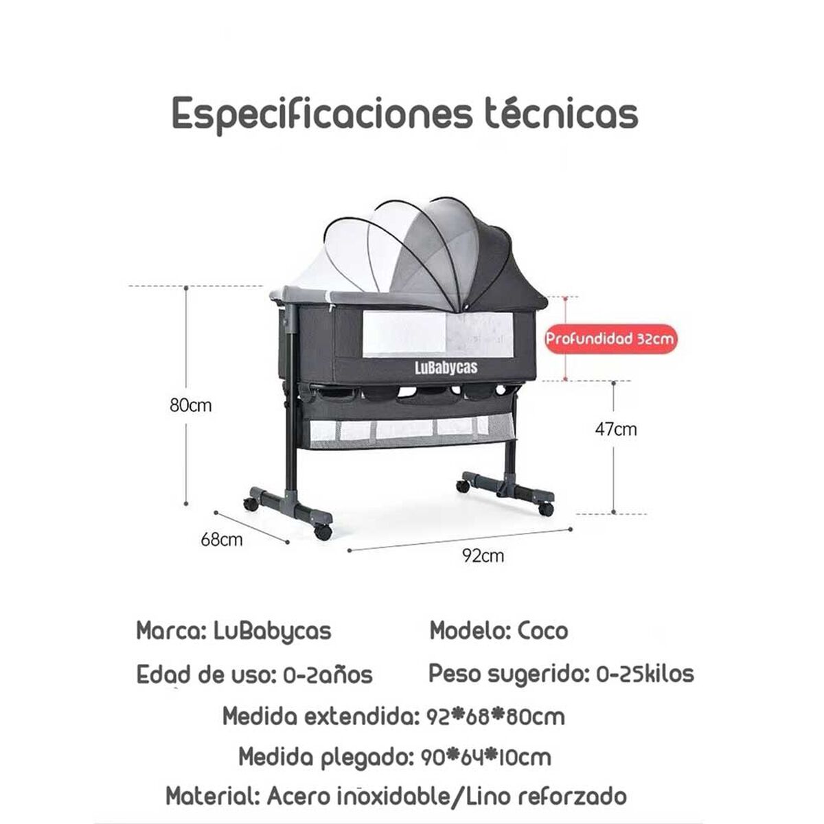 Cuna Colecho con Mudador y Accesorios Lubabycas Café