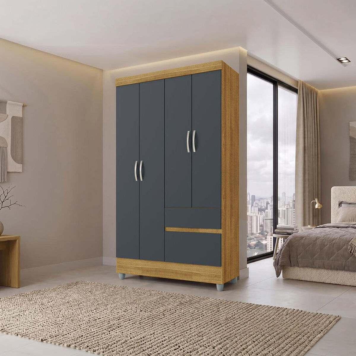 Closet Vekkahome Americano 4 Puertas 2 Cajones Gris