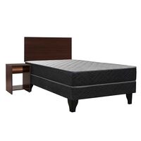 Cama Europea Celta 1,5 Plazas Atlantis Black + Respaldo + Velador Castilla
