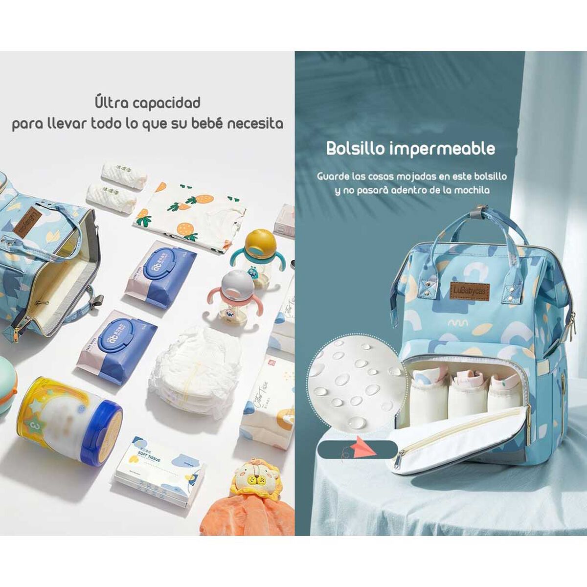 Mochila Maternal Impermeable con Usb Lubabycas Azul
