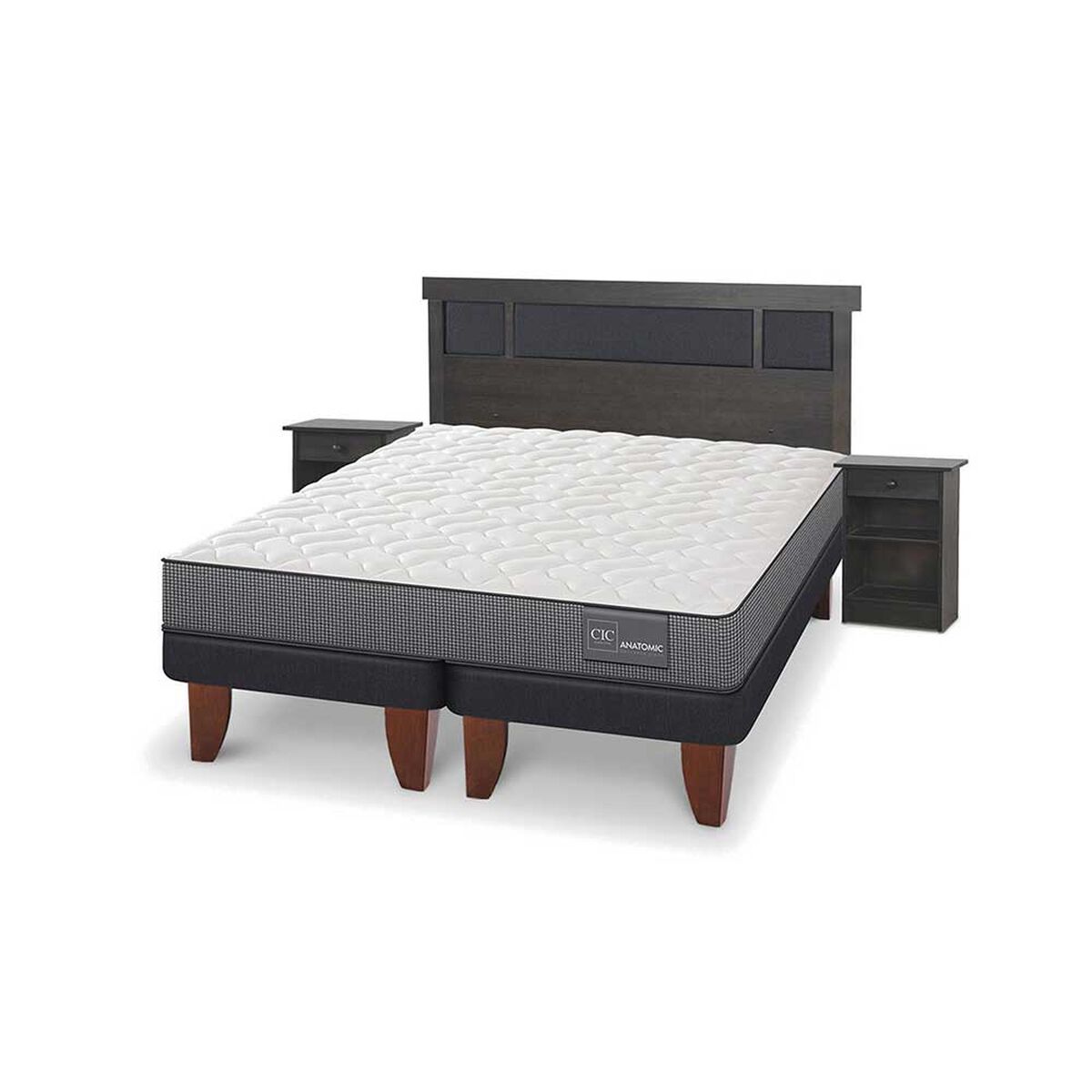 Cama Europea CIC Base Dividida King Anatomic + Respaldo + 2 Veladores Dublin