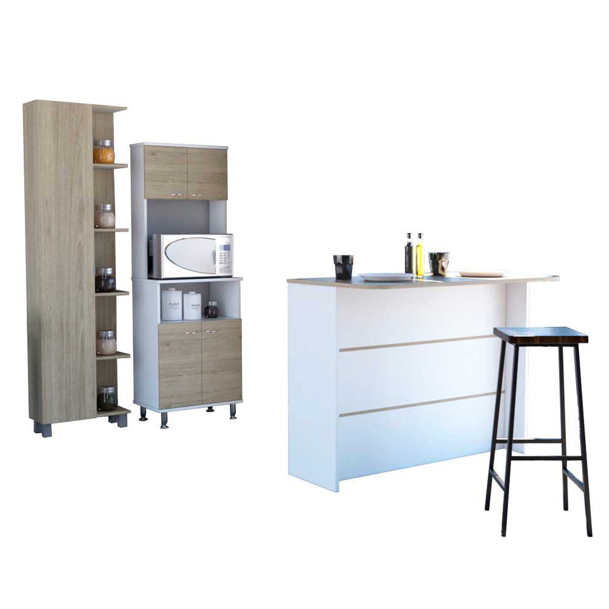 Combo Mueble Microondas + Barra de Cocina + Optimizador TuHome Kitchen Rovere Blanco
