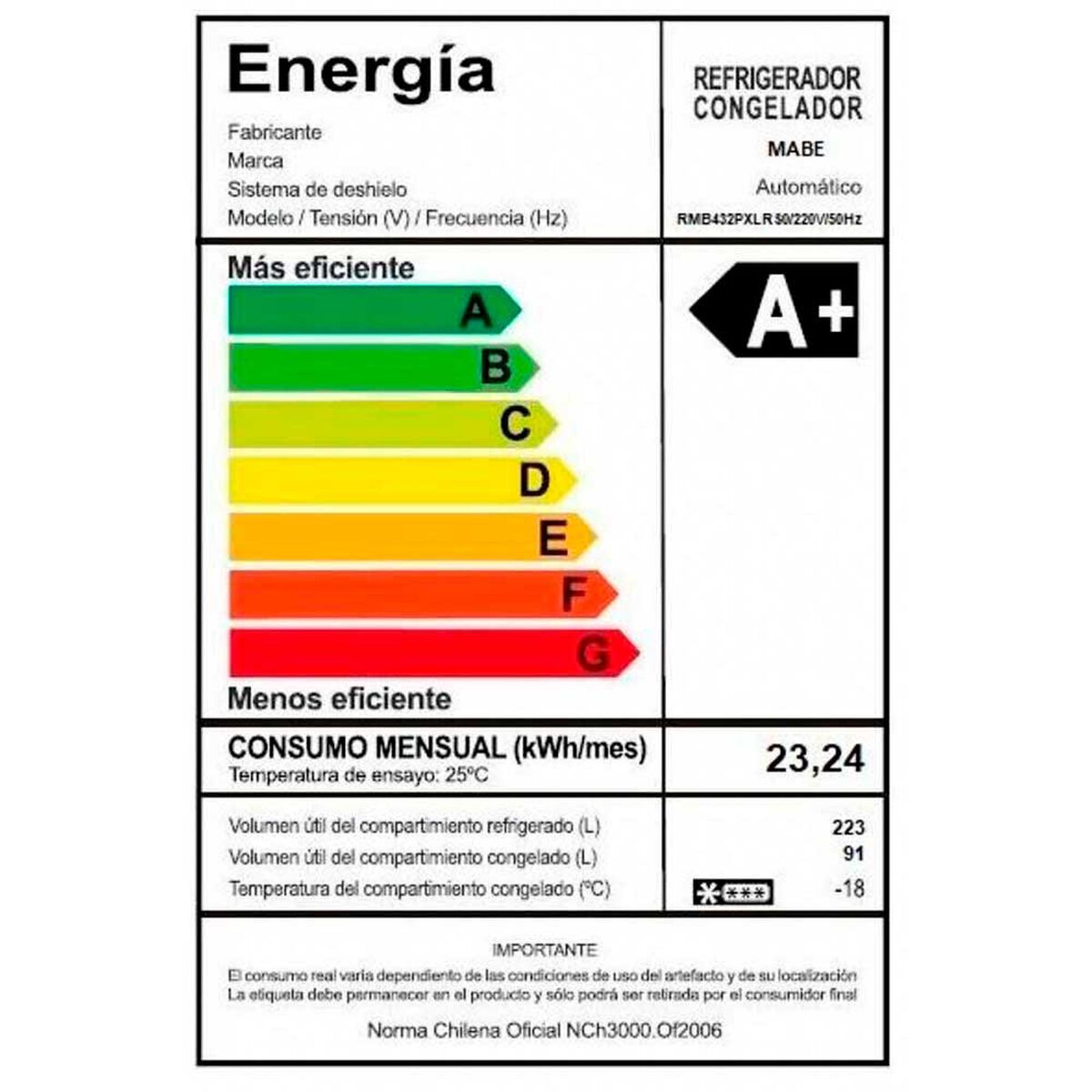 Refrigerador No Frost Mabe RMB432PXLRS0 314 lts.