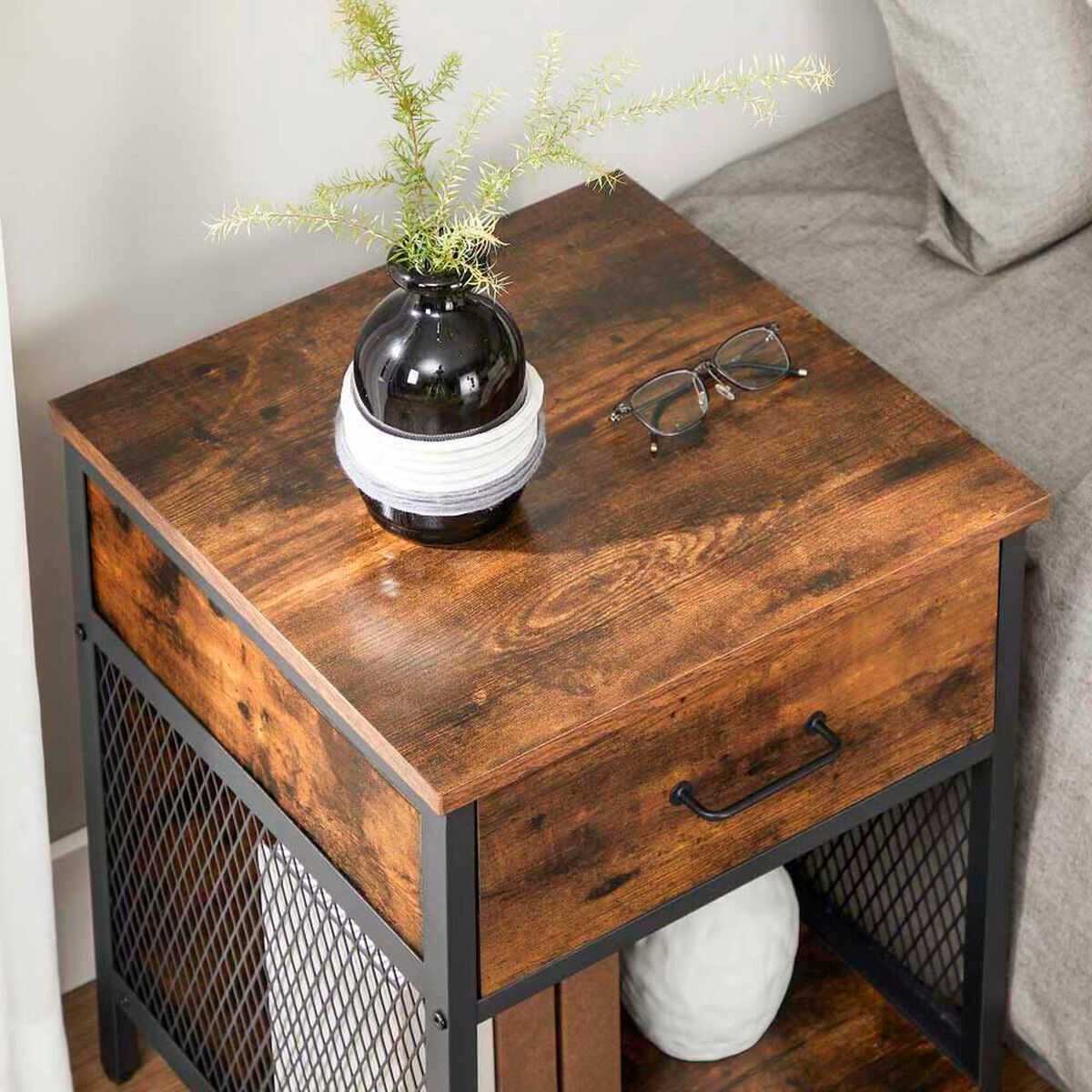 Velador TuHome Metalwood 1 Caj&oacute;n