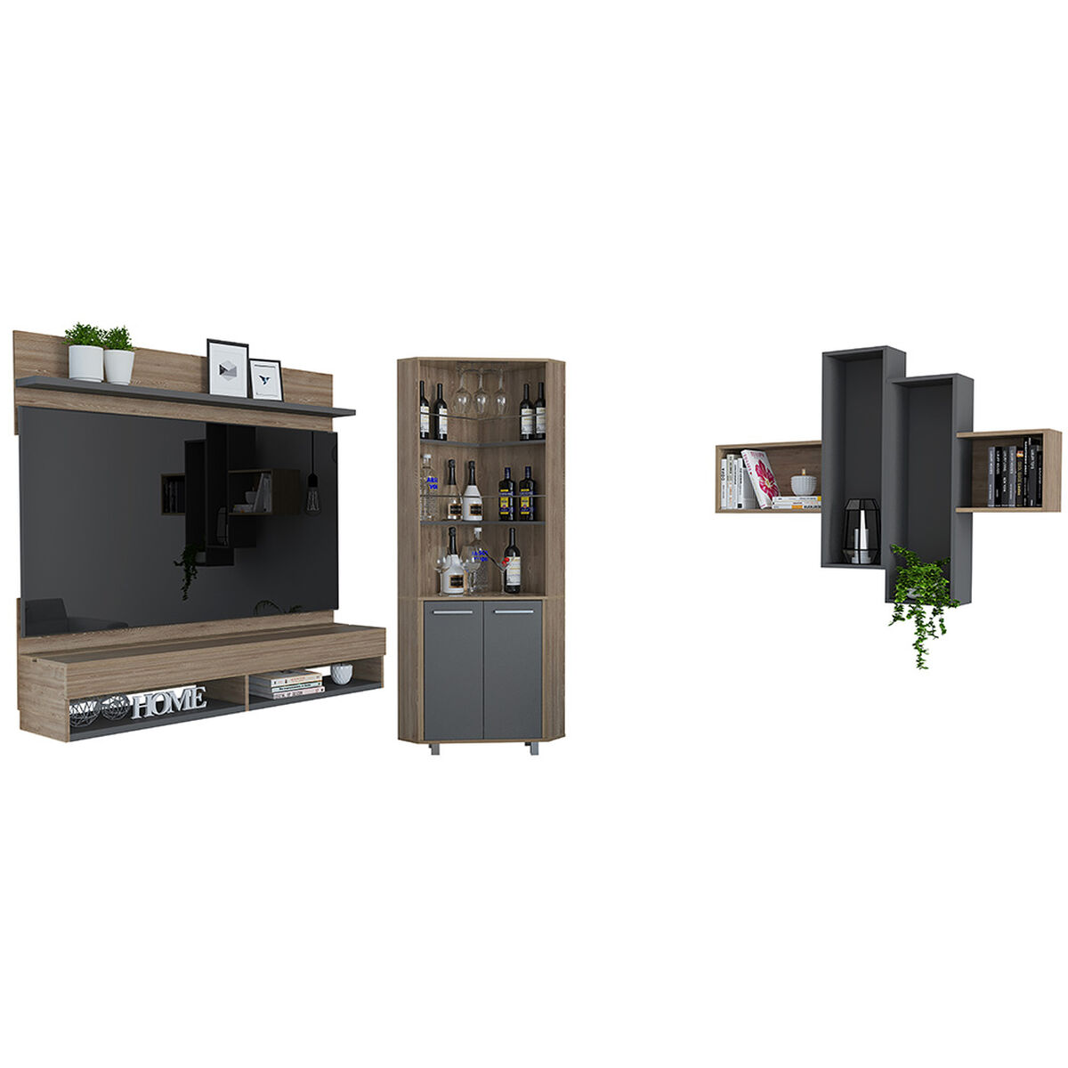 Panel de TV Hasta 60" + Bar Alto + Repisa 2A TuHome The Wall