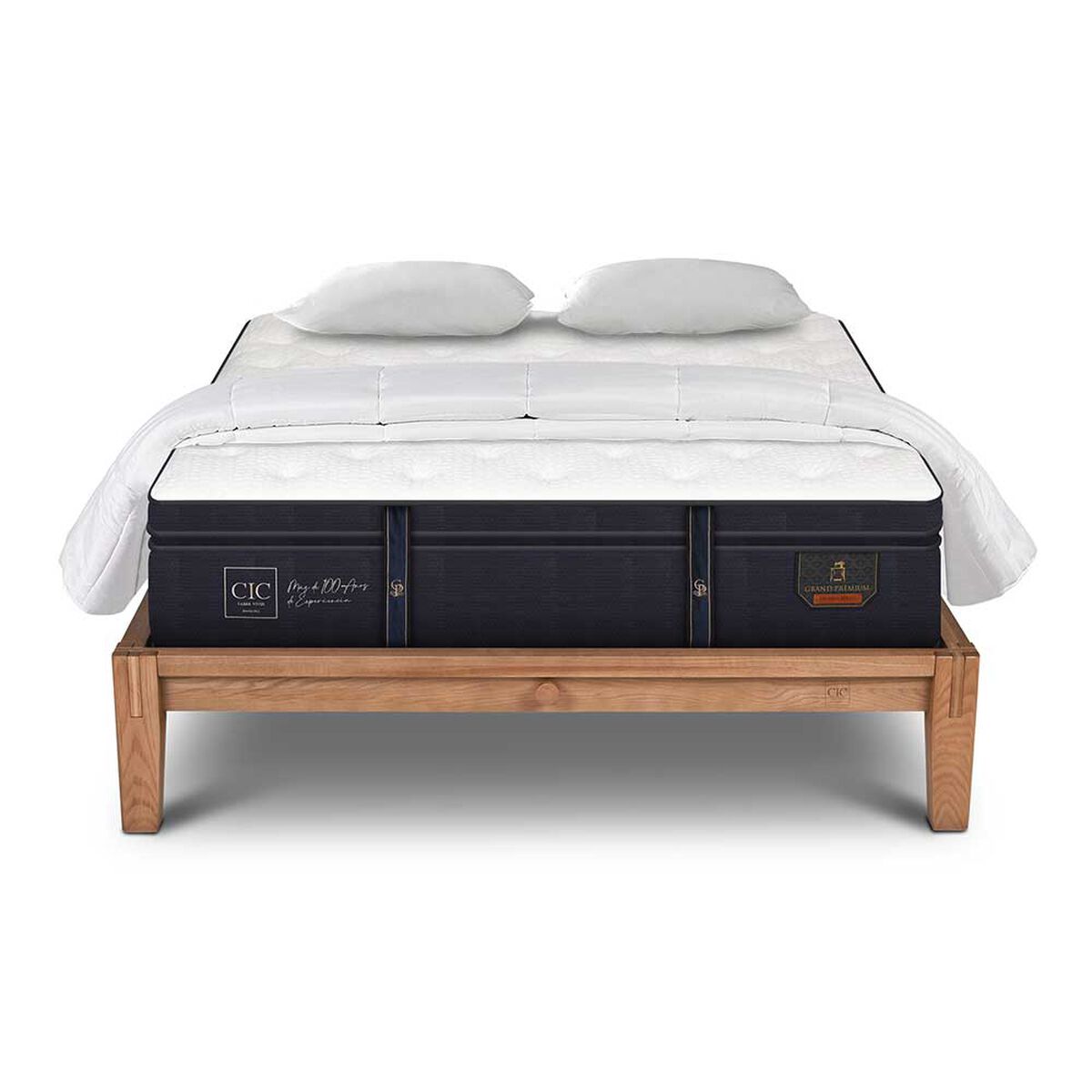 Cama Europea CIC King OAK Grand Premium + 2 Almohadas Viscoel&aacute;sticas + Plum&oacute;n