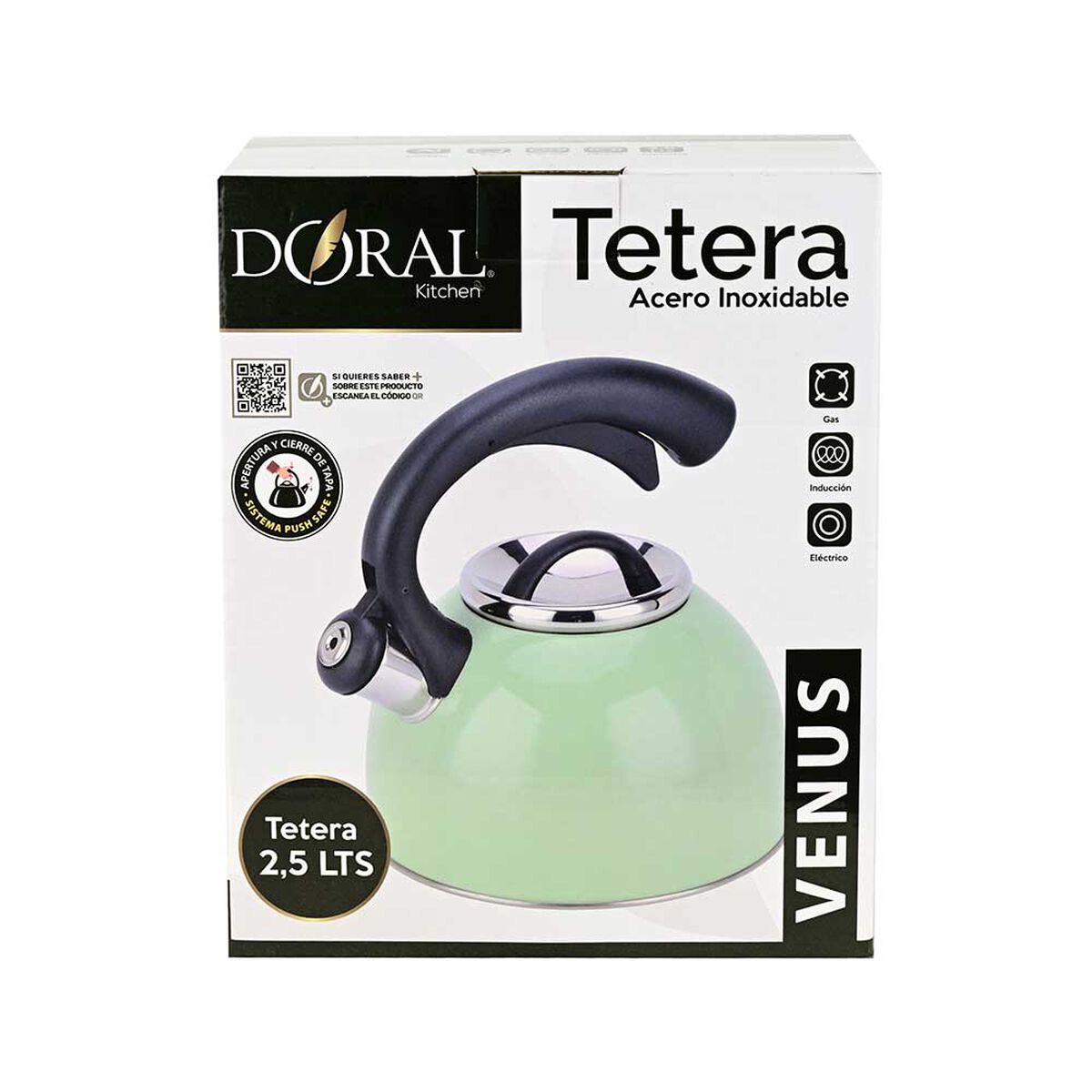 Tetera Acero Inox. Doral Venus 2.5 Lts Verde Agua