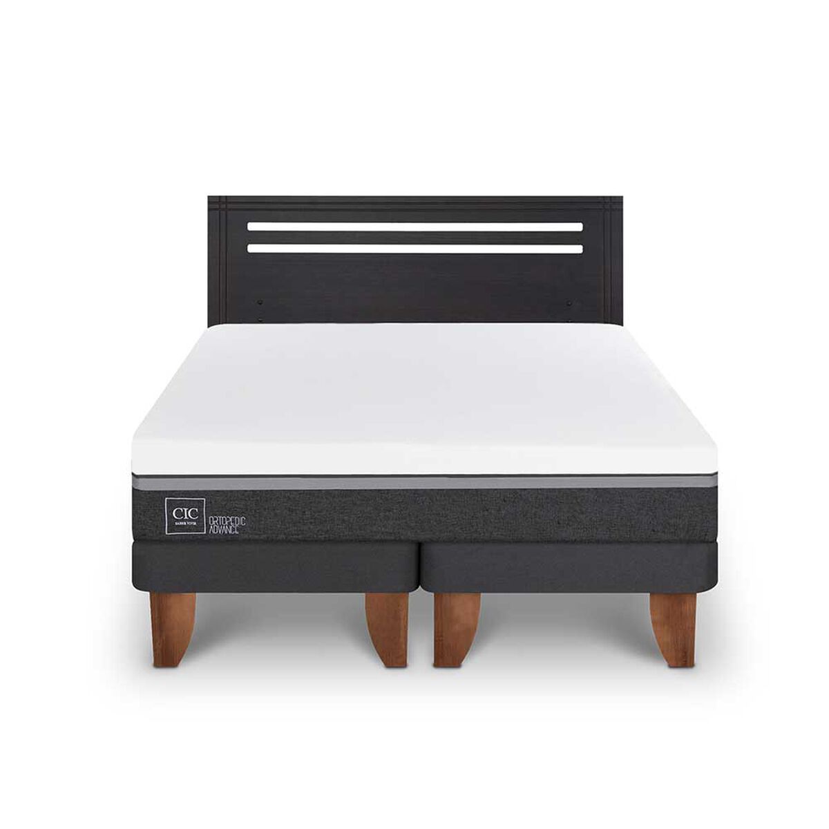 Cama Europea CIC Base Dividida 2 Plazas Ortopedic Advance + Respaldo Munich Negro