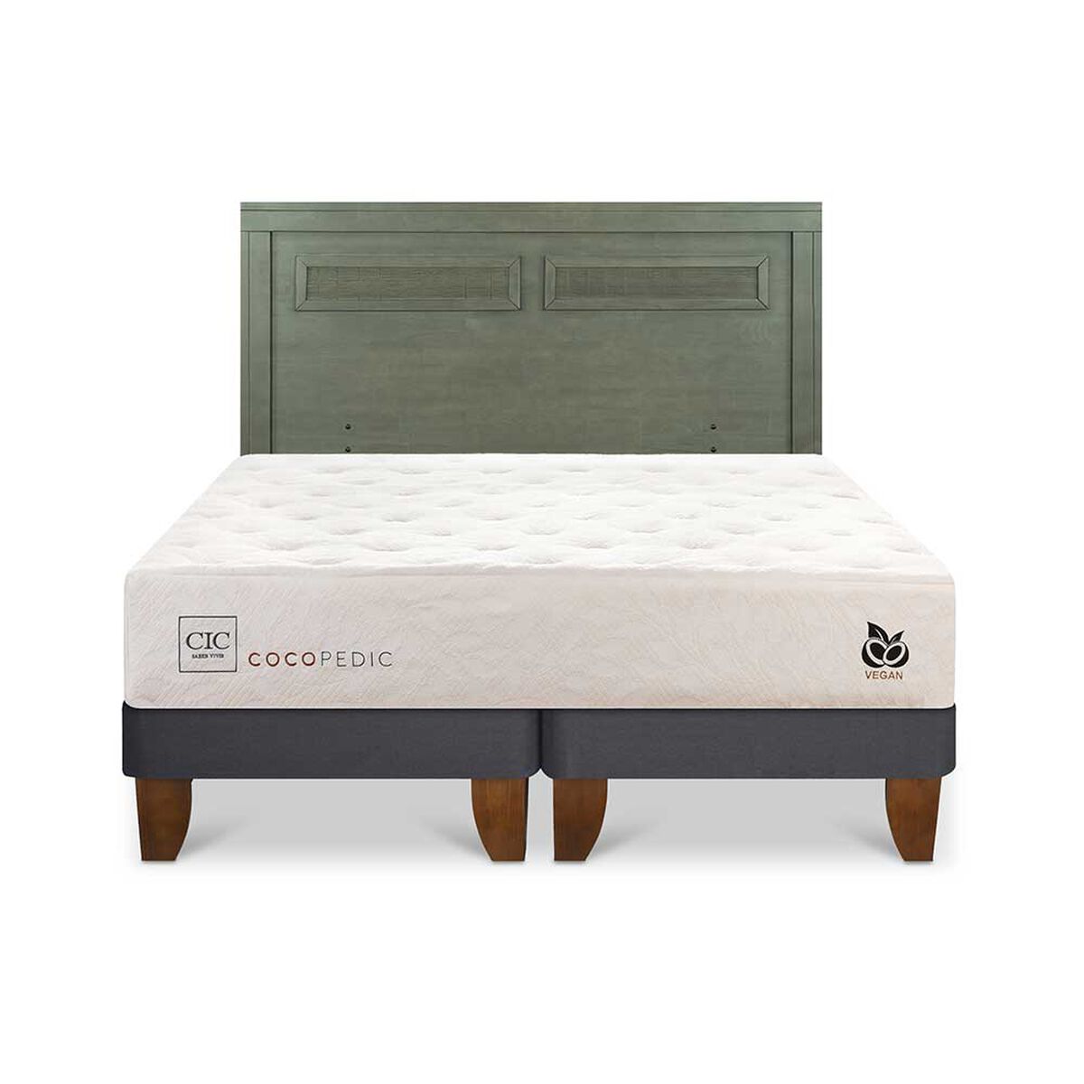 Cama Europea CIC Base Dividida 2 Plazas Cocopedic + Respaldo Milan Olivo