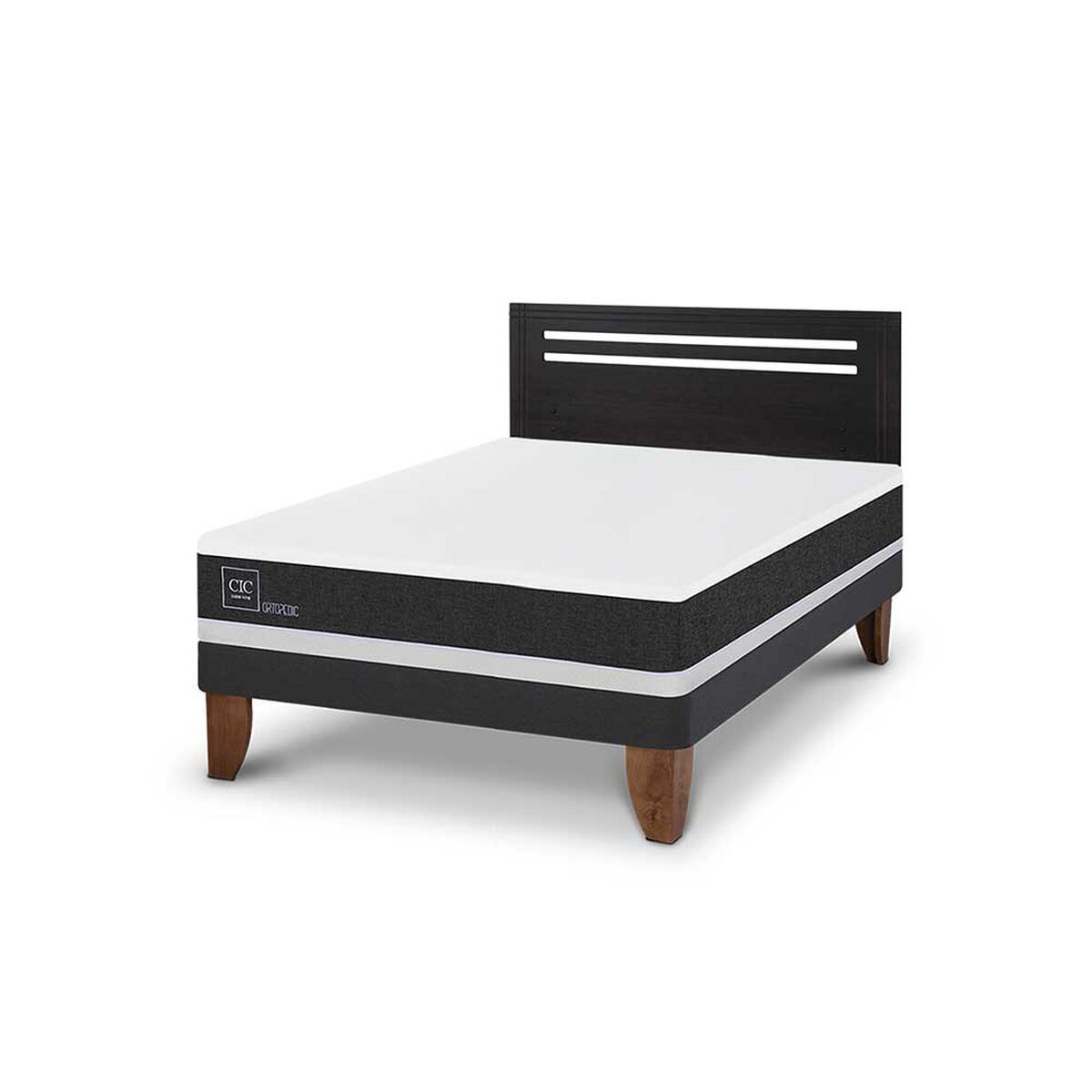 Cama Europea CIC 2 Plazas Ortopedic + Respaldo Munich Negro