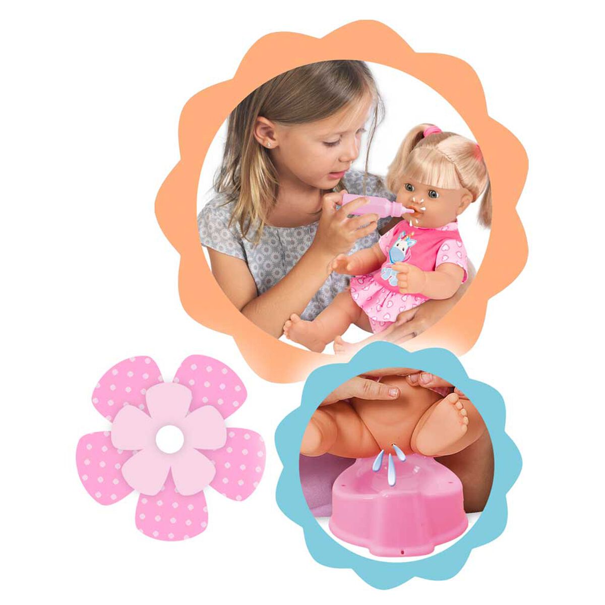 Muñeca Bebé hace pipi+Biberon Loko Toys