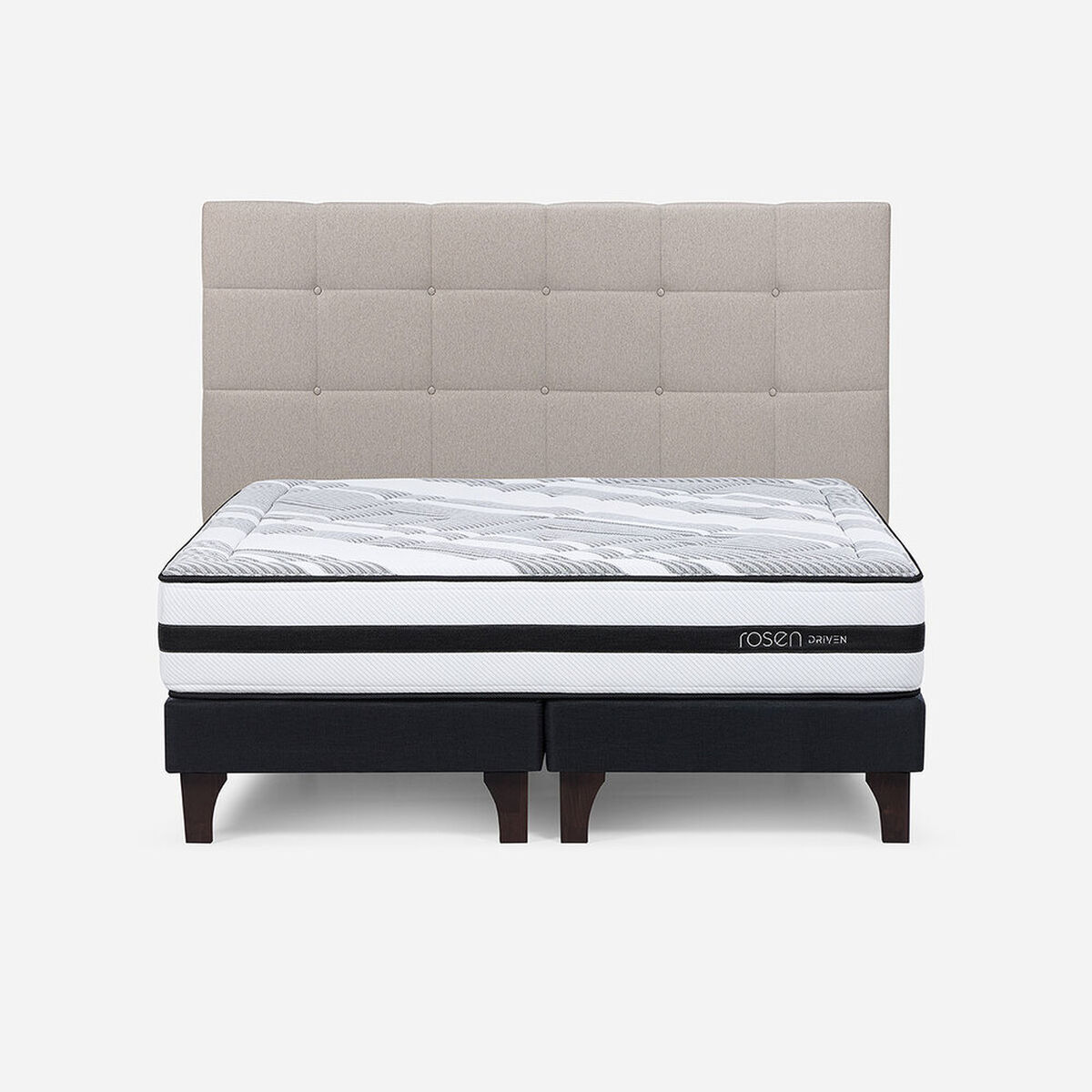 Cama Europea Rosen Super King Driven + Respaldo + Velador Issey Niebla