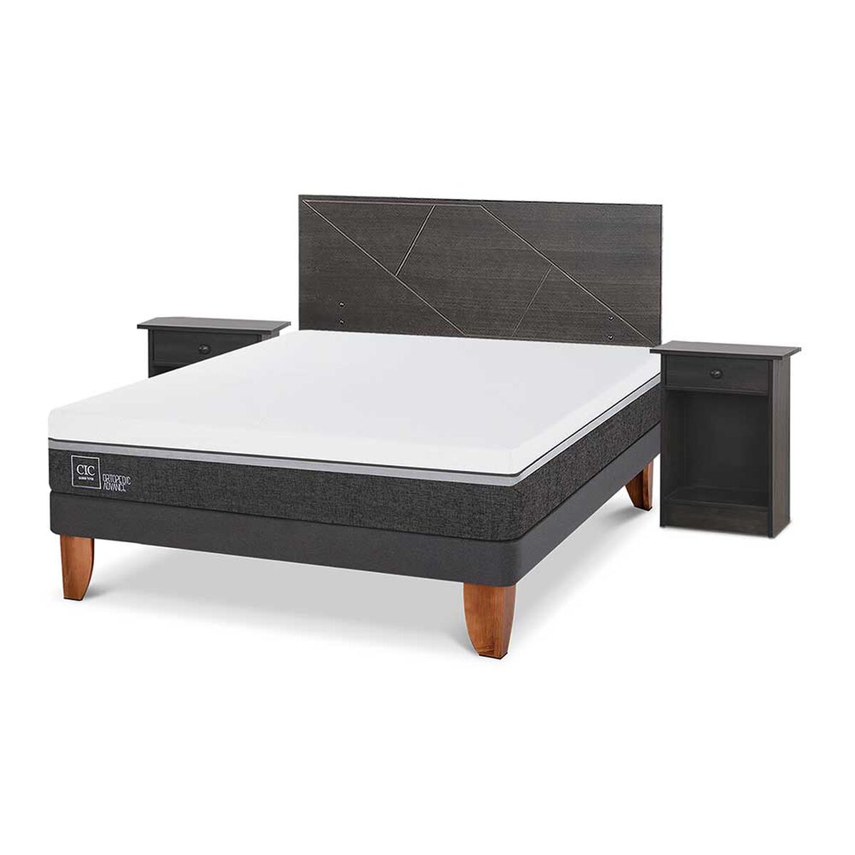Cama Europea CIC 2 Plazas Ortopedic Advance + Respaldo + 2 Veladores Villarrica