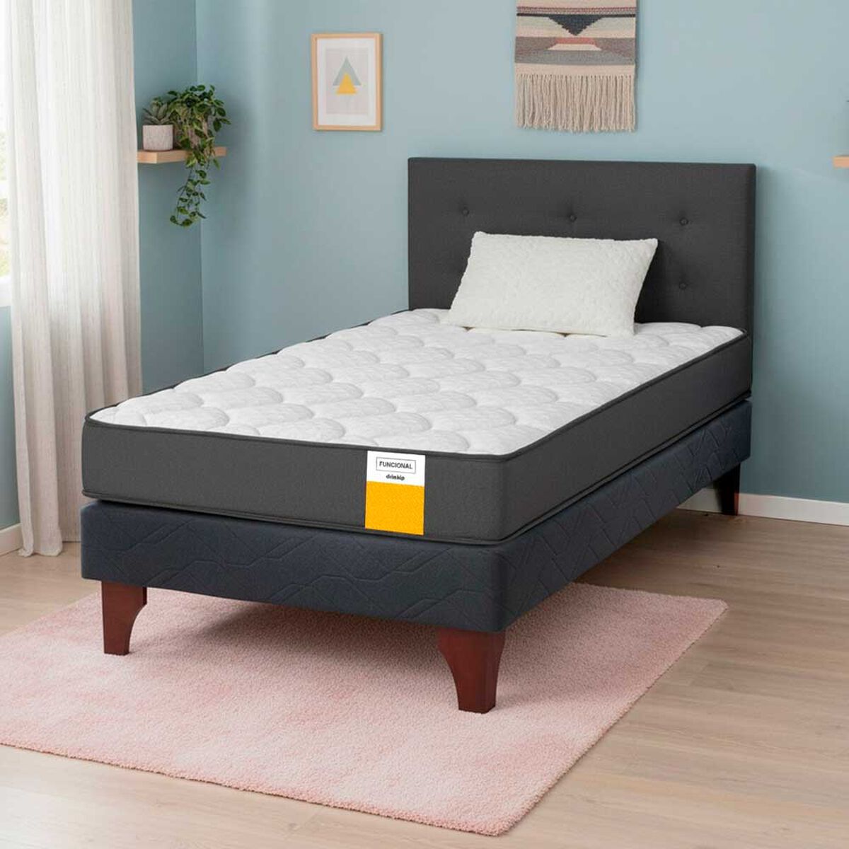 Cama Europea Drimkip 1,5 Plazas Funcional + Respaldo Royal