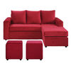 Sofá Seccional Bodevir Cali 3 Cuerpos + 2 Pouf Rojo