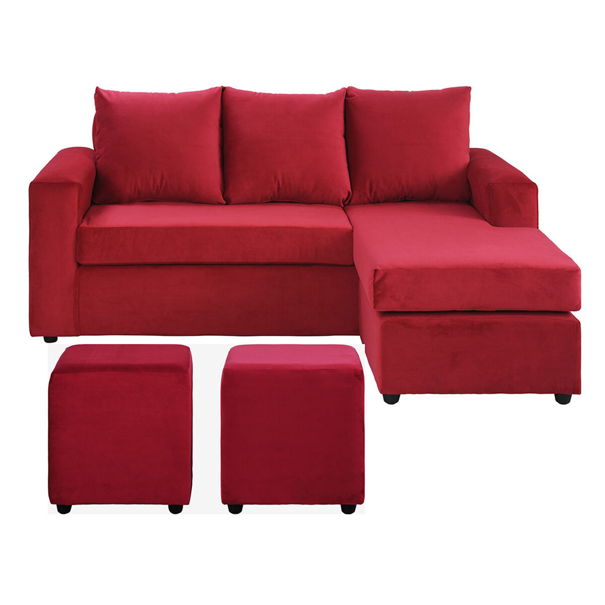 Sofá Seccional Bodevir Cali 3 Cuerpos + 2 Pouf Rojo