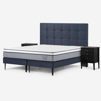 Imagen 2 del producto Cama Europea Rosen Base Dividida King Indie + Respaldo + 2 Veladores Issey Azul