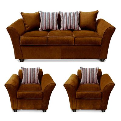 Juego de Living Elegant Detail Minesota Sofá 3 Cuerpos + Dos Sillones 1 Cuerpo Café