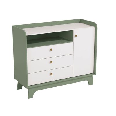 C&oacute;moda Infantil Roca 3 Cajones 1 Puerta Blanco Verde