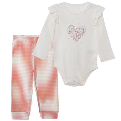 Conjunto Body+Pantalón de Algodón Bebé Chess Baby Crudo, Rosado