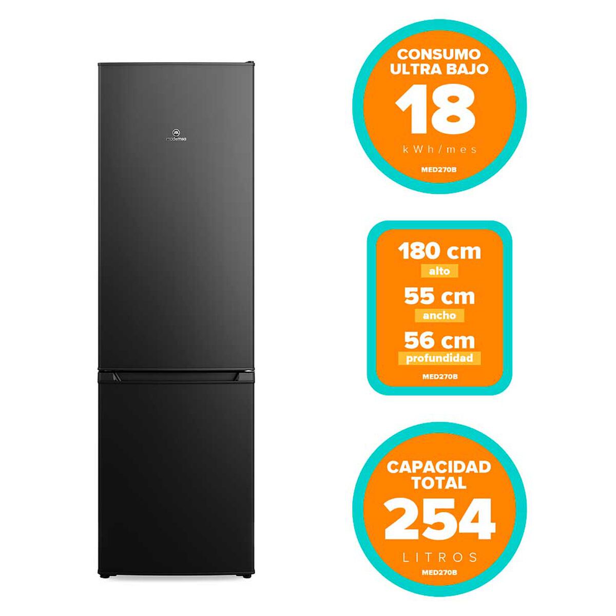 Refrigerador Mademsa MED270B Bottom Freezer 262 lts.