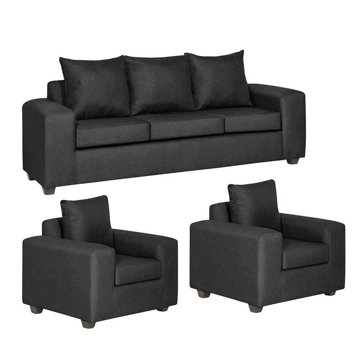 Juego de Living Innovamuebles Kahlo Sofá 3 Cuerpos + Dos Sillones 1 Cuerpo Negro