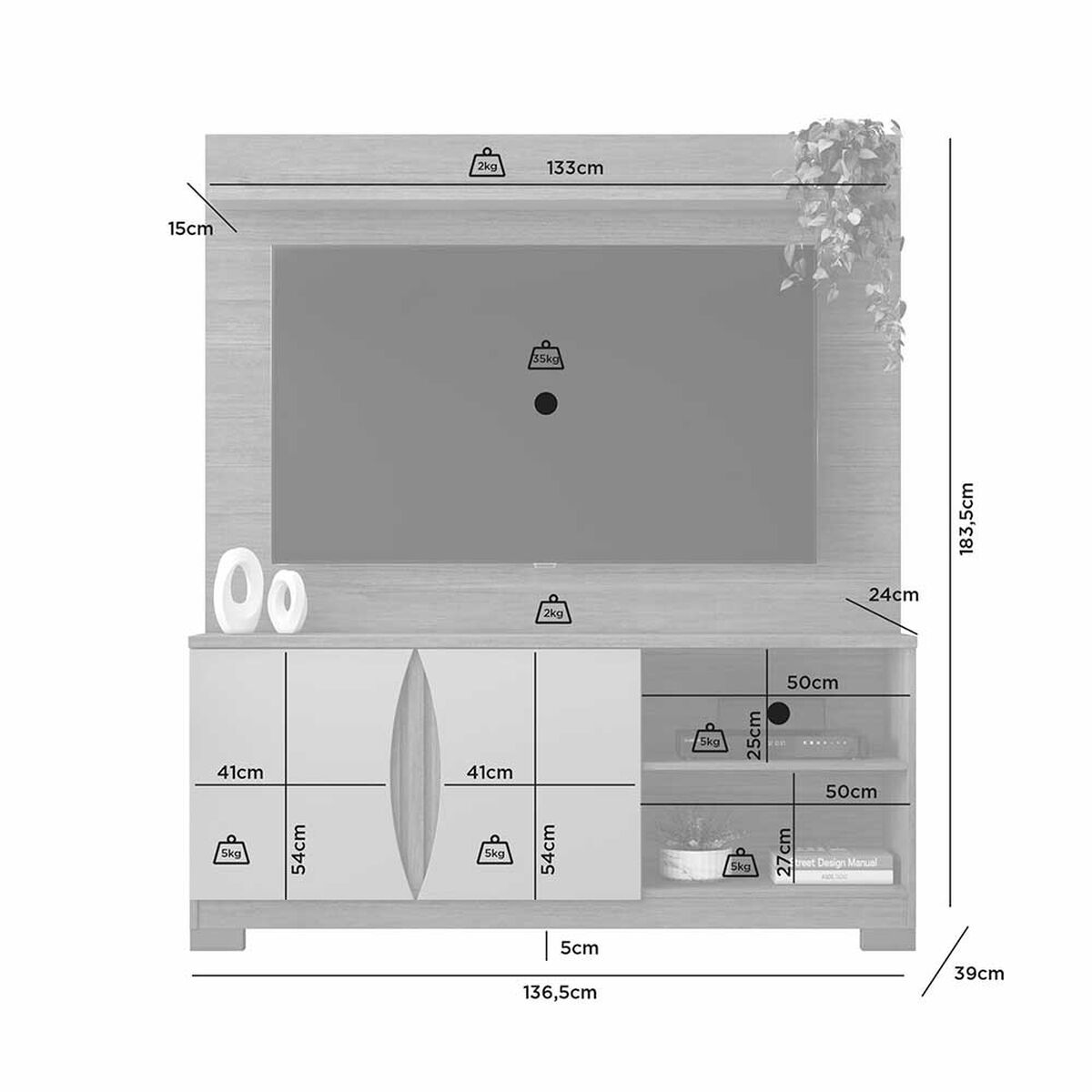 Centro Entretenimiento Almore Budapest Hasta 70" Café y Off White