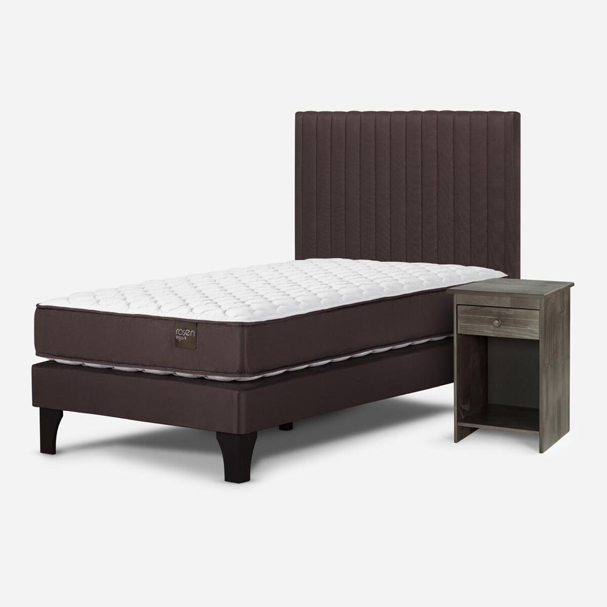 Cama Europea Rosen 1,5 Plazas Ergo T + Respaldo + Velador Café