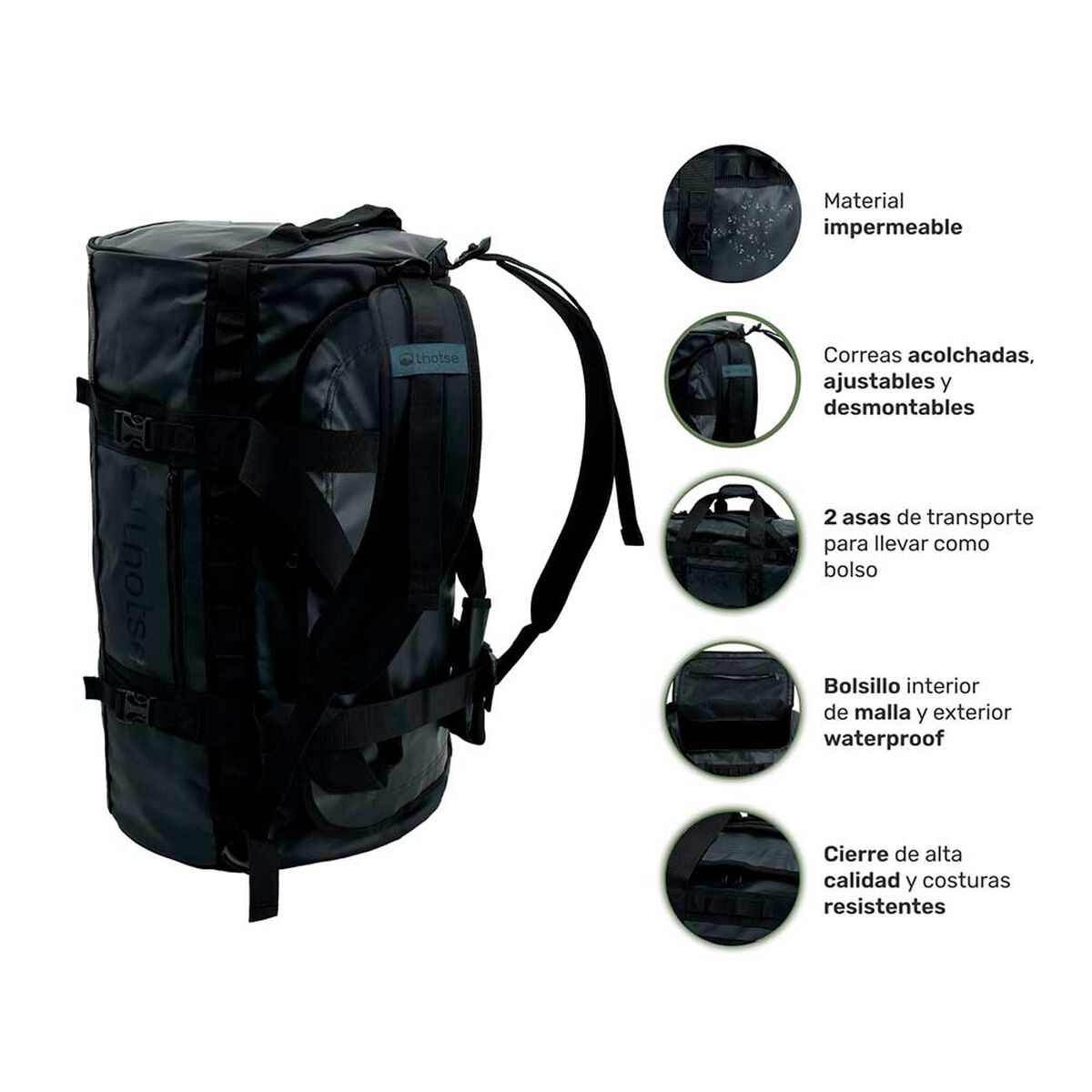Bolso Deportivo Impermeable Duffel 30 Lts Black Lhotse