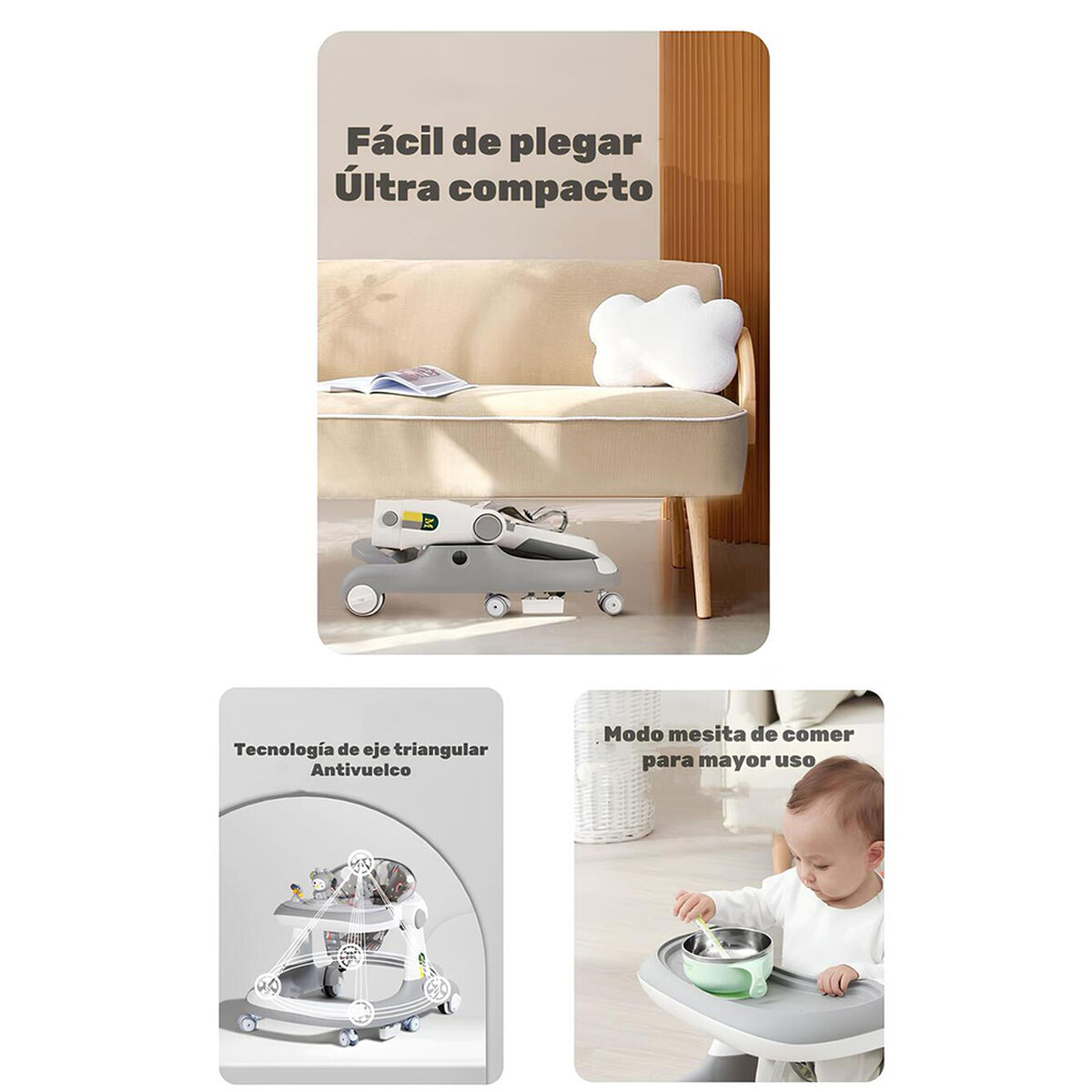 Andador Caminador 5 En 1 con Apoya Pies Lubabycas Gris