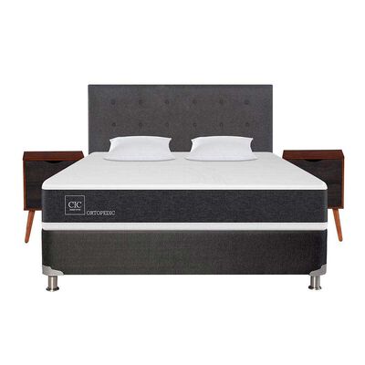Box Spring CIC 2 Plazas New Ortopedic + Respaldo + 2 Veladores Eufrates + Almohada