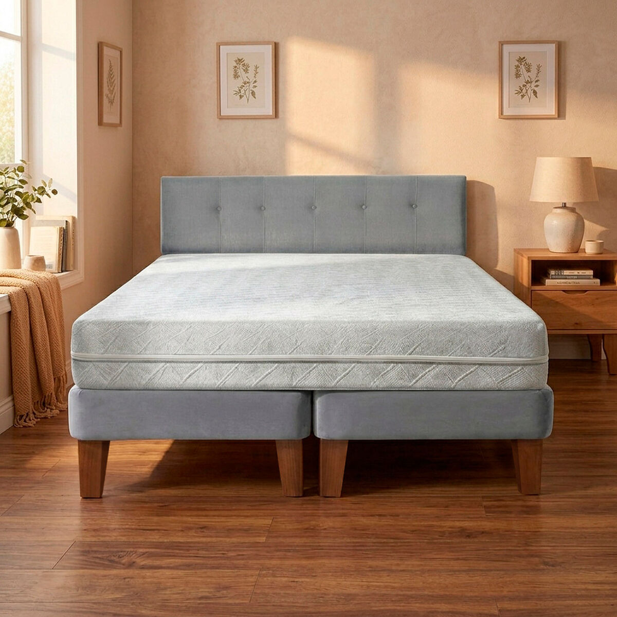 Cama Europea Latam Home 2 Plazas Zen Best 190 Cm Gris + Respaldo