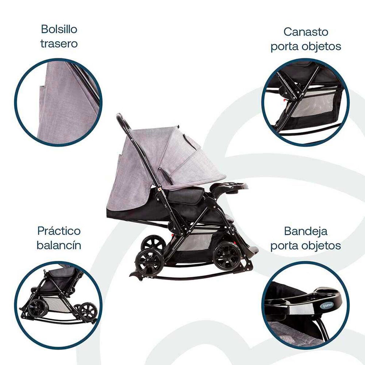 Coche Paseo Bebe Cuna Balancin SX Gris Melange Bebesit