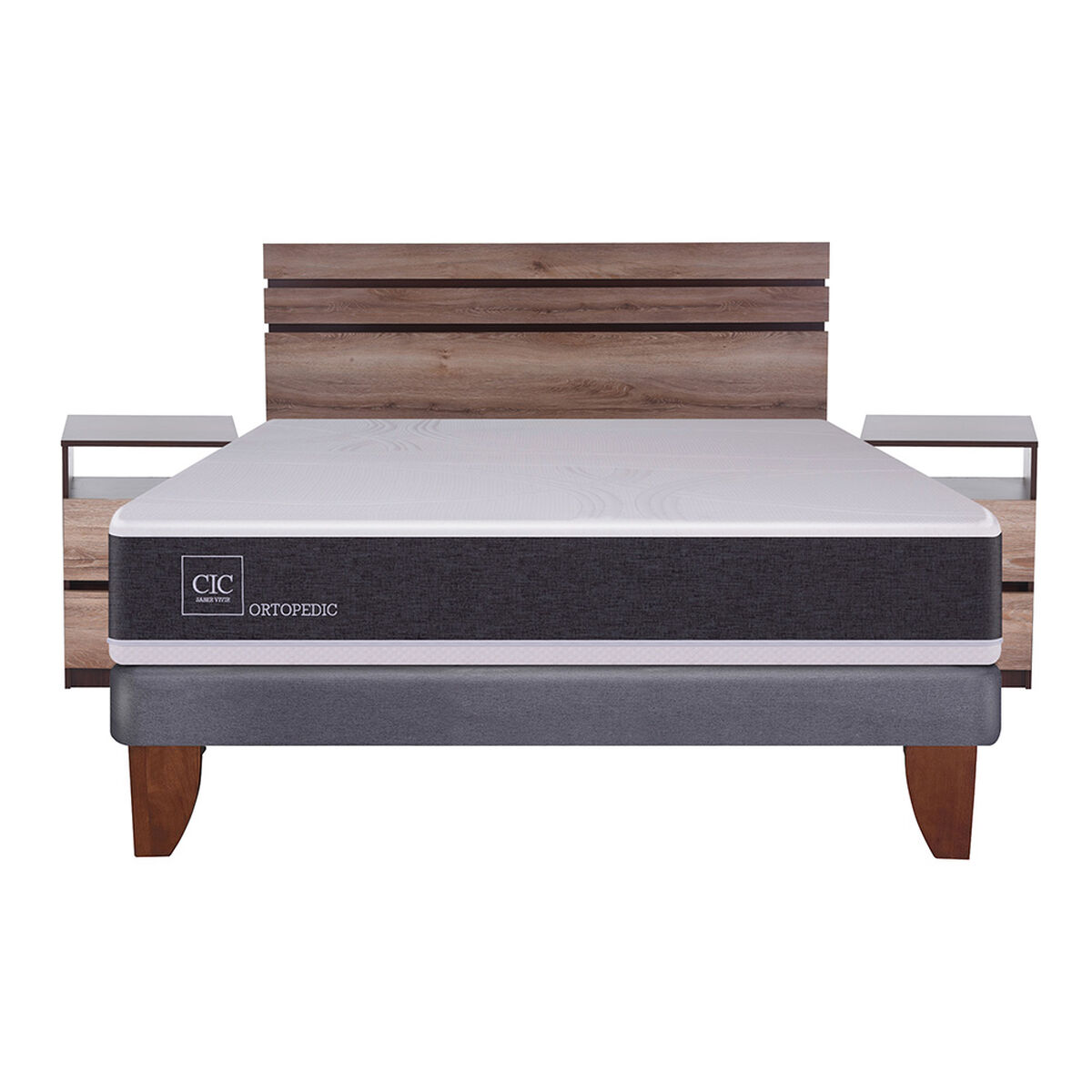 Cama Europea CIC 2 Plazas Ortopedic + Respaldo + 2 Veladores