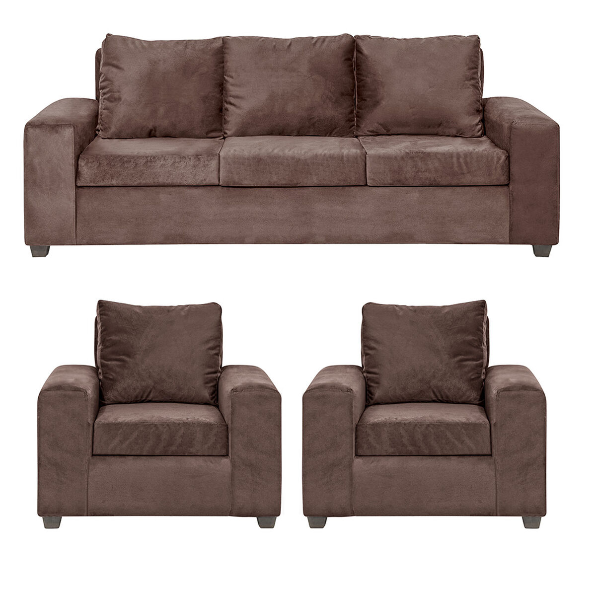 Juego de Living Innovamuebles Kahlo Sofá 3 Cuerpos + Dos Sillones 1 Cuerpo Chocolate