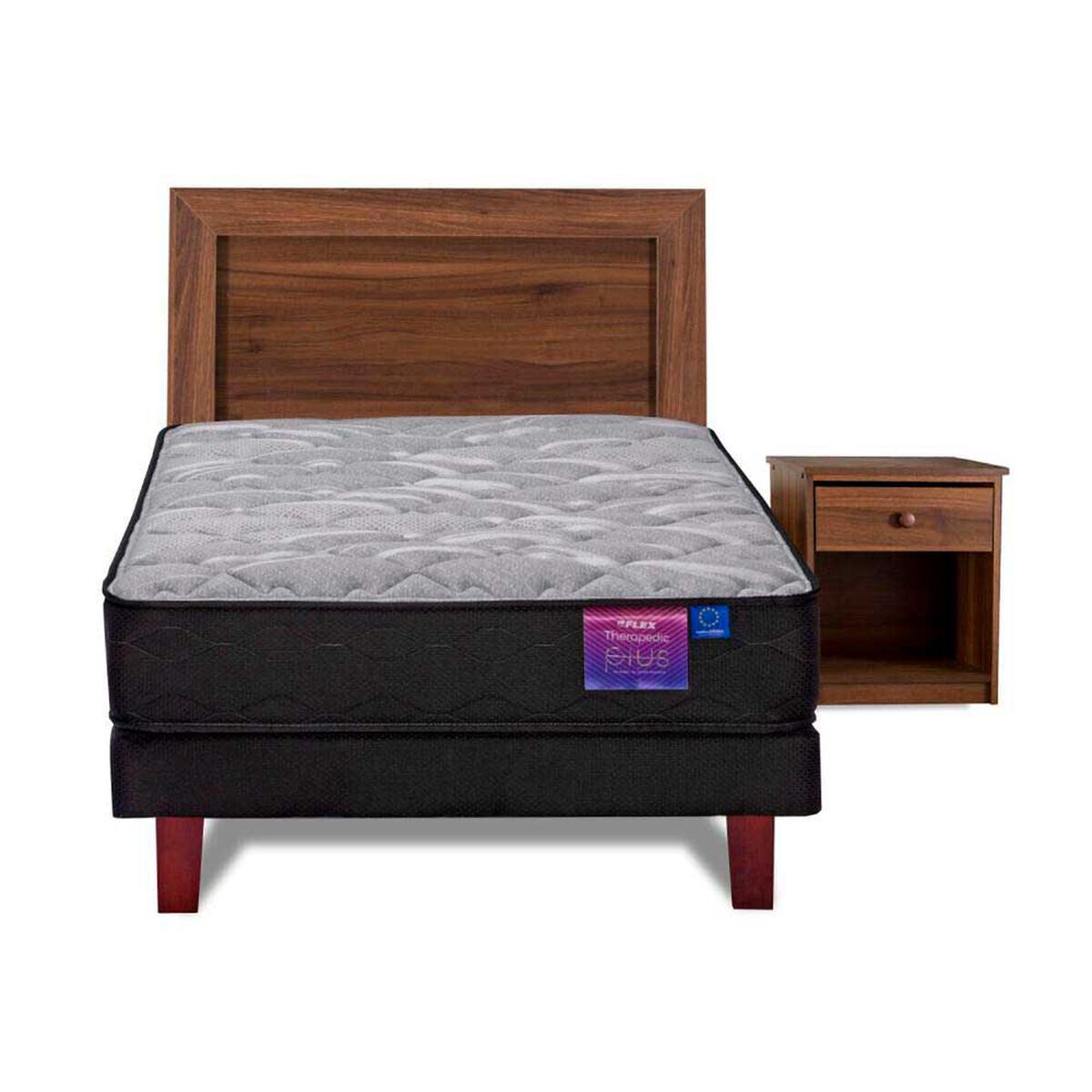 Cama Europea Flex 1,5 Plazas Therapedic Plus + Respaldo + Velador Asturias