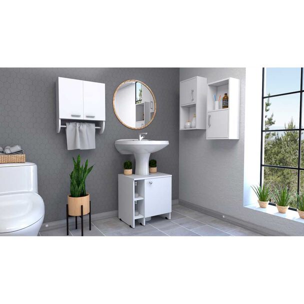 Combo Botiquín + Mueble Lavamanos + Mueble Auxiliar TuHome My Bath Blanco