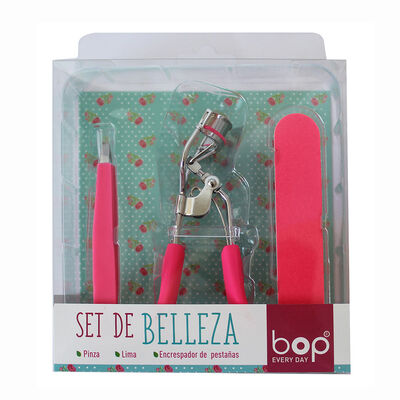 Set de Belleza con Encrespador, Pinza y Lima Fucsia