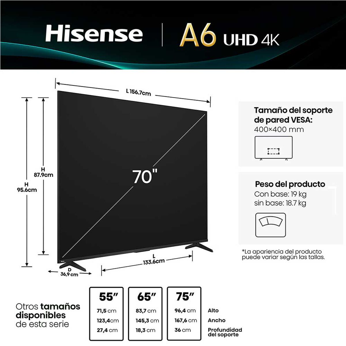 Led Hisense 70A6NV 70" Ultra HD 4K
