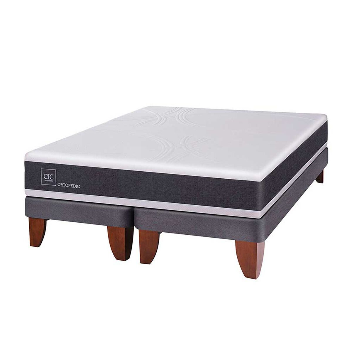 Combo Cama Europea CIC Base Dividida 2 Plazas Ortopedic + Respaldo + 2 Veladores Casanova Provenza + Pack Almohadas Celta Imperial Soft