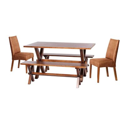 Juego de Comedor Latam Home Sevilla Cadiz 2 Sillas + 2 Bancas Cuero Kentucky Tabaco