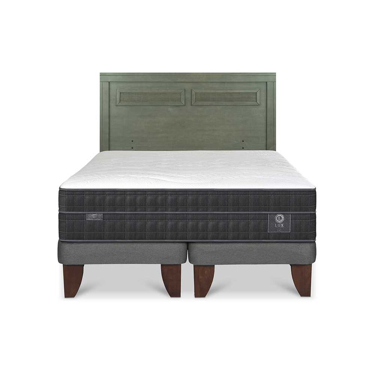 Cama Europea CIC Base Dividida 2 Plazas Lux + Respaldo Milan Olivo