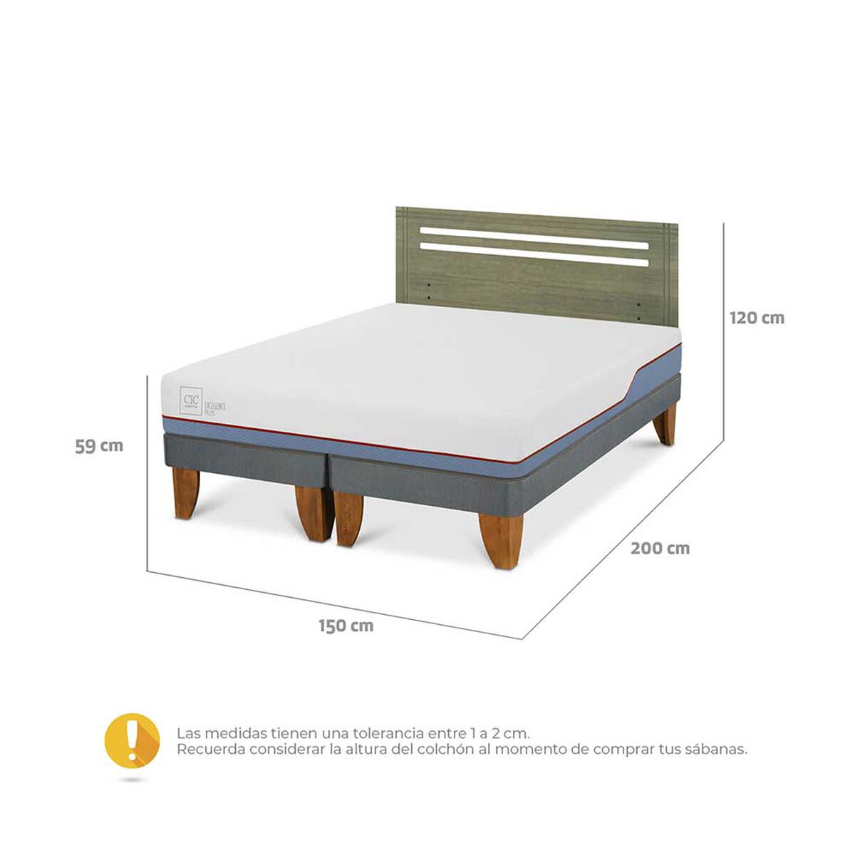 Cama Europea CIC Base Dividida 2 Plazas Excellence Plus + Respaldo Munich Olivo