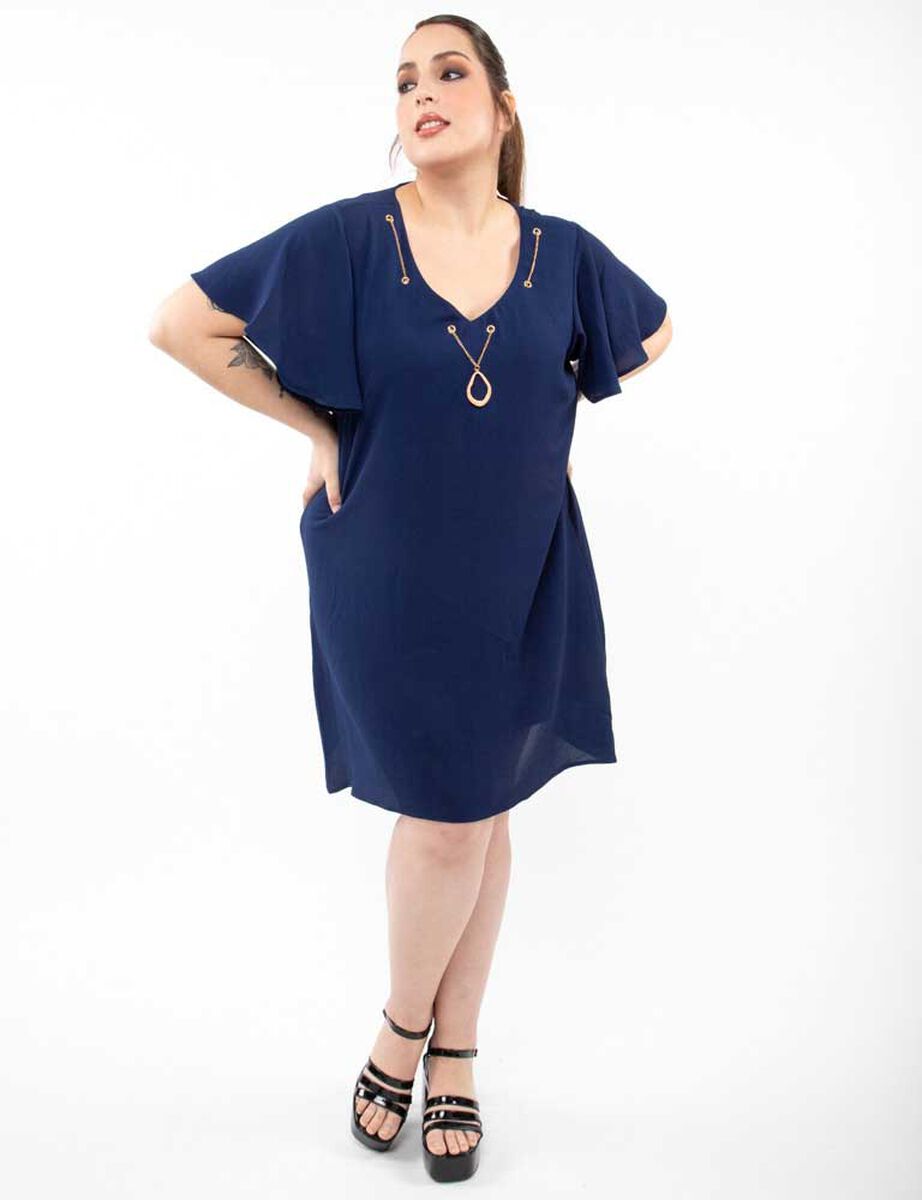 Vestido Corto Superlindas Liso Manga Corta Mujer Extralindas